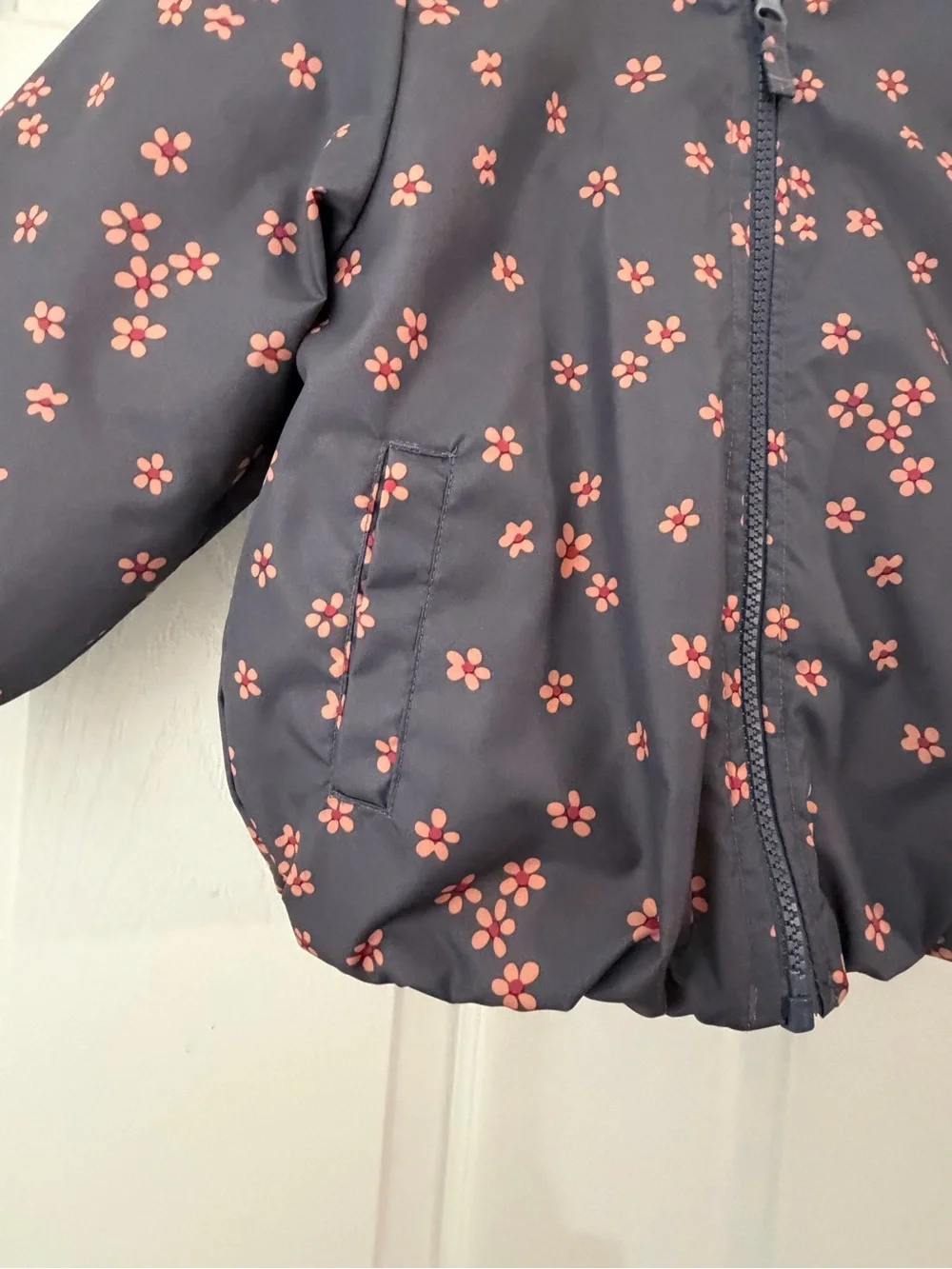 OshKosh B'gosh Gray Hooded Puffer Jacket with Pink Floral Print